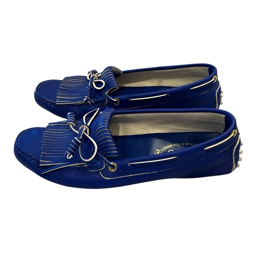TOD'S Bubble Gommino Loafer Moccasin Italian Leather Fringe Blue Women's Size 39 - Picture 5 of 17
